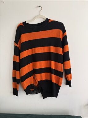 Unlisted Orange and Black Striped Crewneck Sweater